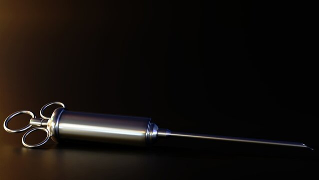 A 3D rendering of a food injector, used to enhance flavors by injecting marinades directly into meats.