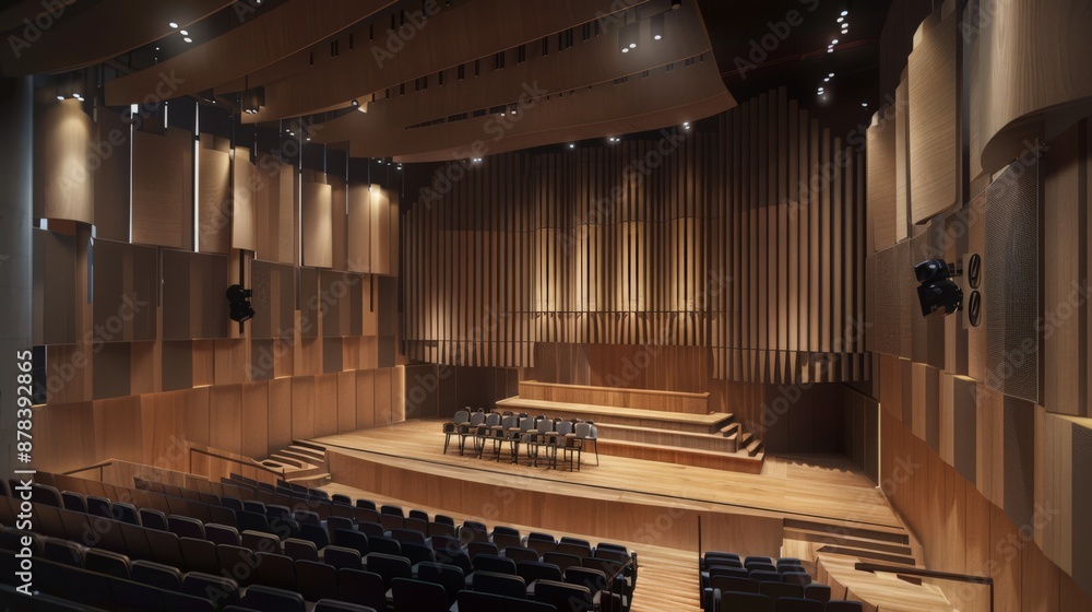 Poster blueprints with acoustical specifications and soundproofing strategies optimize room acoustics, nois