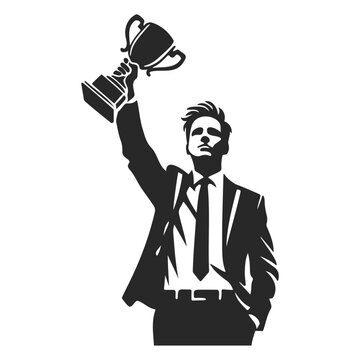 recommend clip art: silhouette of a businessman holding up a trophy