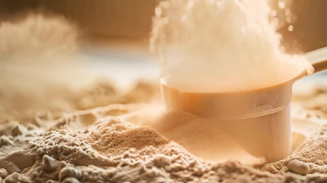 Whey protein powder, sports nutrition, video with copy space	