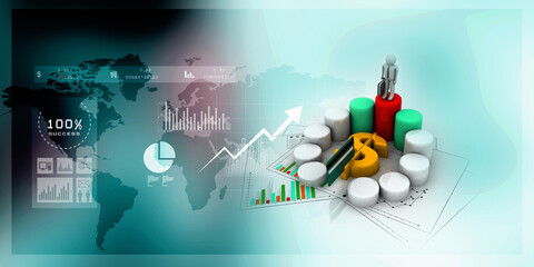 3d rendering Stock market online business concept. business Graph with dollar sign near business man