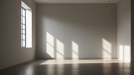 Fototapeta premium Minimal product placement background with shadow on wall. Creative product platform stage mockup.