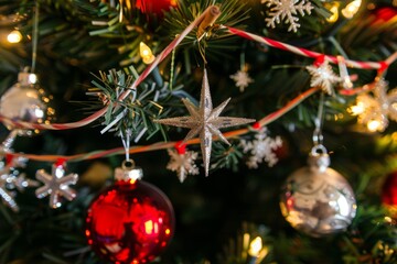 Vibrant christmas tree adorned with an array of colorful ornaments and festive decorations