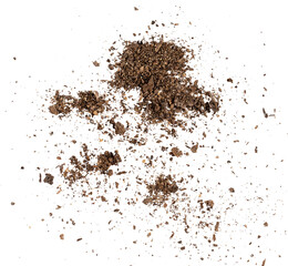stain of soil, brown dirt ground powder, graphic element isolated on a transparent background