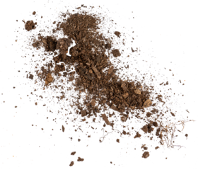 heap of soil, brown dirt ground powder, graphic element isolated on a transparent background
