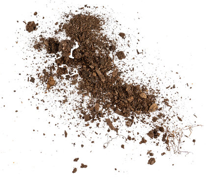 heap of soil, brown dirt ground powder, graphic element isolated on a transparent background