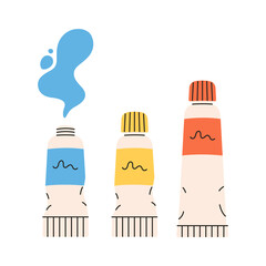 Fototapeta premium Acrylic or oil paints in tubes. School and art supplies, stationery. Vector illustration in flat style