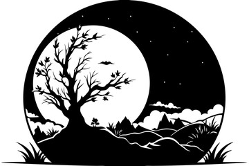 Full Moon silhouette vector art illustration