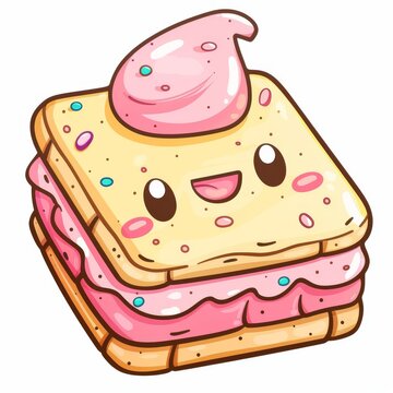 recommend clip art: Cute cartoon illustration of a smiling sandwich with pink frosting and sprinkles.