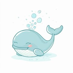 Naklejka premium Cute cartoon whale with a happy expression and bubbles. Perfect for children's books, illustrations, and designs.