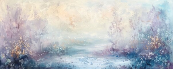 Obraz premium Abstract winter landscape painting depicting a serene and tranquil scene, featuring soft pastel colors and delicate brushstrokes that capture the ethereal beauty of nature