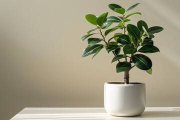 A small, vibrant green plant growing in a smooth white pot, placed against a softly lit background, emphasizing the beauty of simplicity and natural elegance in modern decor.