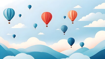 Obraz premium Colorful hot air balloons flying over mountains. Perfect illustration of dreams, goals, freedom, and travel.