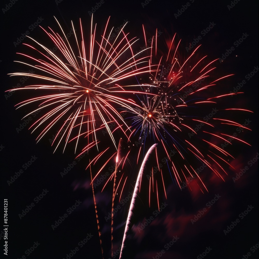 Aufkleber red and white fireworks explode in the night sky, creating a colorful and festive display.
