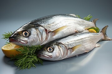 Fresh sardines on reflective surface