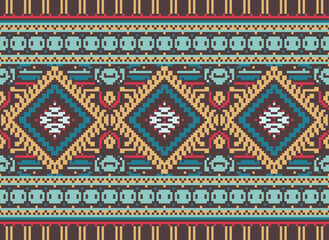 Pixel ethnic pattern oriental traditional. design fabric pattern textile African Indonesian Indian seamless Aztec style abstract vector illustration for print clothing, texture, fabric, wallpaper, 
