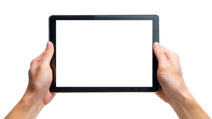 Tablet in hands with transparent background