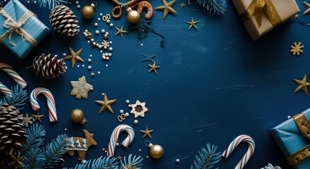 Christmas Decorations on a Blue Background