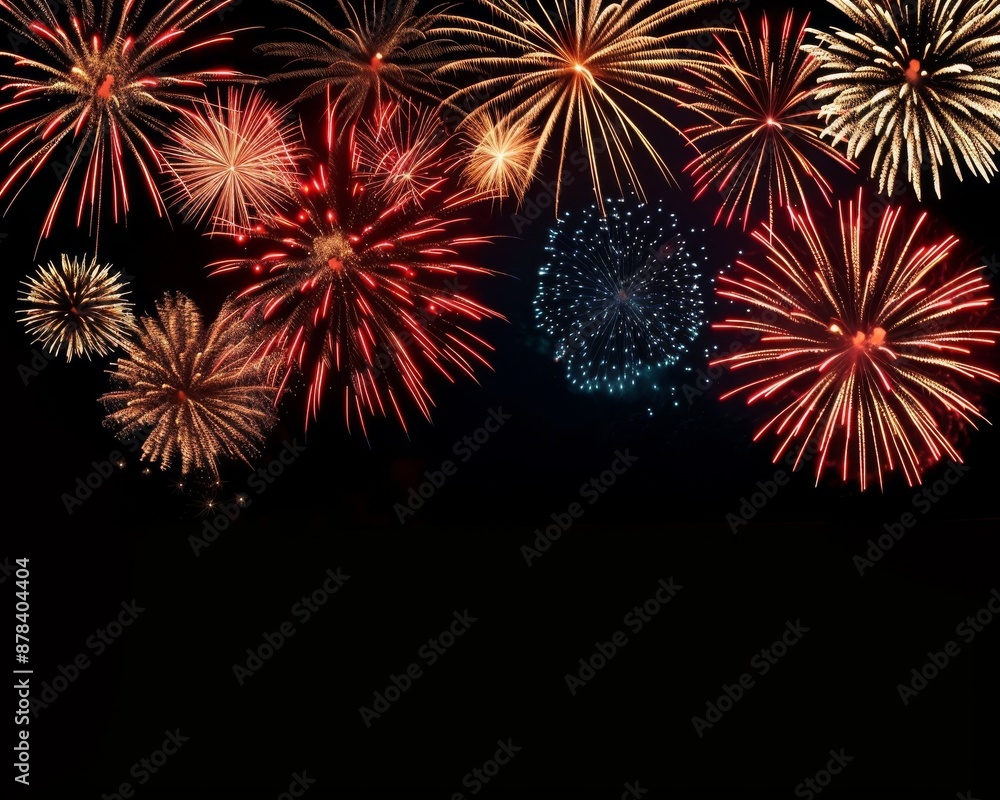 Poster vibrant fireworks explode in the night sky, creating a dazzling display of color and light.