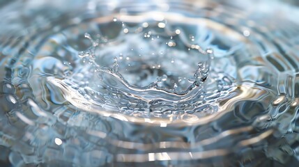 Close-up of a water splash creating ripples in a clear liquid, capturing the essence of motion and fluidity. High-resolution macro photography.