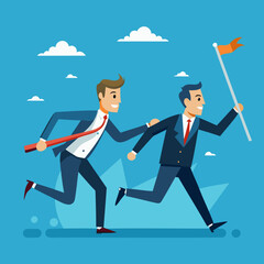 Businessmen Colleagues Passing Baton in Relay Race for Partnership and Teamwork Success