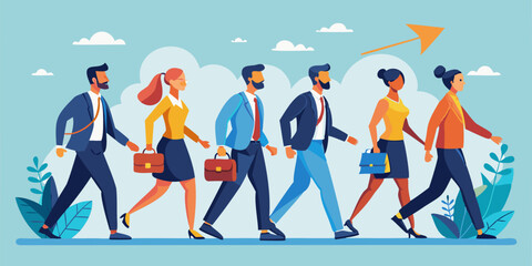 Businesspeople Walking with Personal Goals for Career Development and Job Evaluation