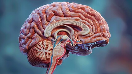 A medically accurate illustration of the human brain, showcasing detailed anatomical structures with vibrant colors and precision.