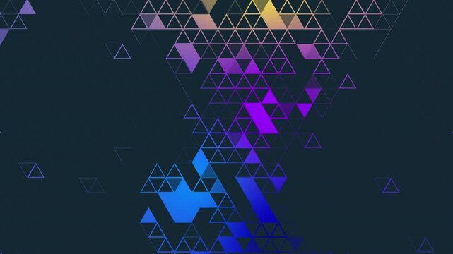 Abstract geometric dark background with color triangle shape pattern. Loop animation with space for text.