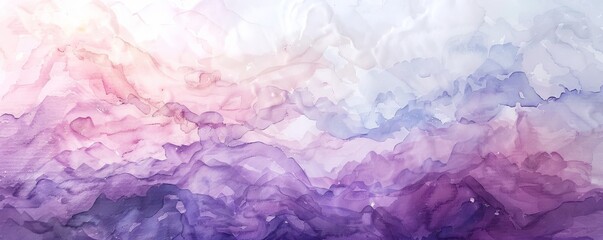 Fototapeta premium Enchanting watercolor background in shades of purple and pink, with flowing paint creating a magical landscape effect. Ideal for modern design projects, evoking feelings of beauty and elegance