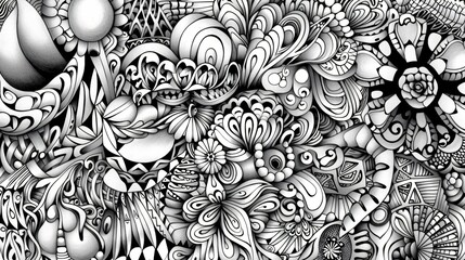 Detailed zentangle patterns with intricate line work and a variety of shapes