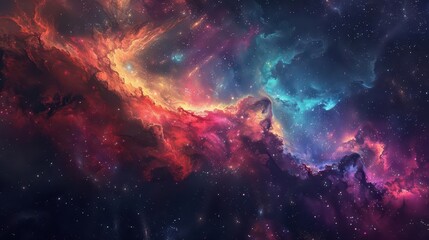 Obraz premium aweinspiring digital painting of a vast galaxy swirling nebulas in vibrant colors countless stars and celestial phenomena set against the infinite blackness of space