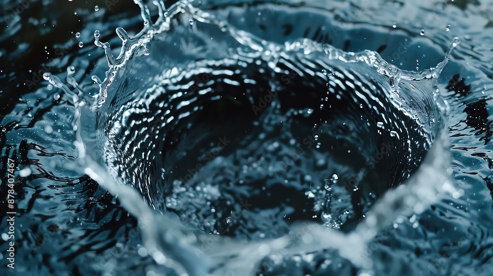 Poster close-up of a water splash in slow motion, capturing the intricate details of the liquid in high def