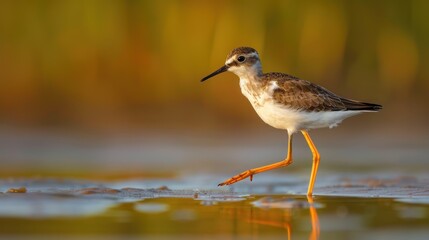 Graceful Bird Balancing on One Leg in Serene Shallow Water
