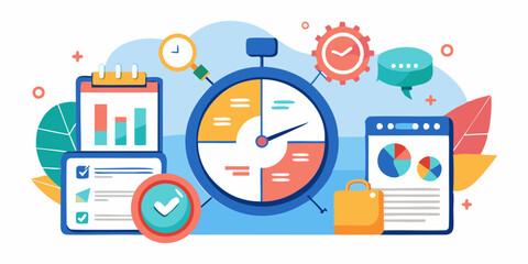Efficient time management system for project planning, resource allocation, and productivity evaluation using stopwatch and pie chart