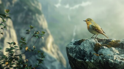 Majestic Bird Perched on Rocky Ledge with Scenic View