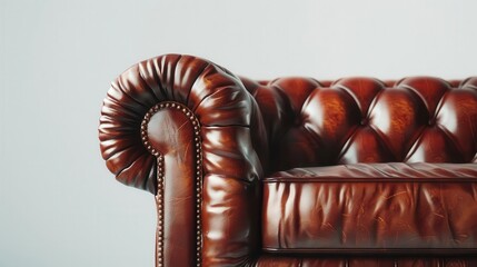 Obraz premium classic chesterfield elegance luxurious brown leather sofa on white product photography