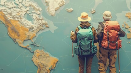 Senior citizens traveling, adventure theme, animation