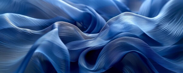 Obraz premium Minimalistic flowing blue silk cloth creating delicate waves and textures