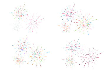 Fireworks with different shades and colors isolated on transparent background.