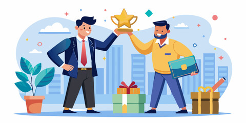 Rewarding Excellence: Boss Hands Bonus Cash with Ribbon to High-Performing Employee, Recognizing Exceptional Work