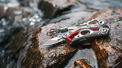 Obraz premium Compact and Versatile Multi-Tool with Smart Features for Outdoor and Survival Gear