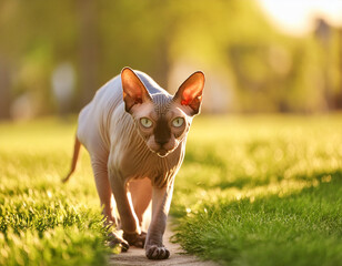 Fototapeta premium Sphynx Cat Portrait: Capturing the Unique Beauty of a Hairless Feline