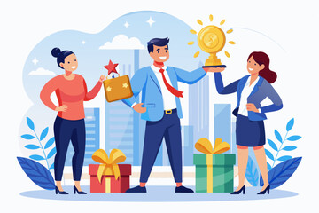 Rewarding Excellence: Boss Hands Bonus Cash with Ribbon to High-Performing Employee, Recognizing Exceptional Work