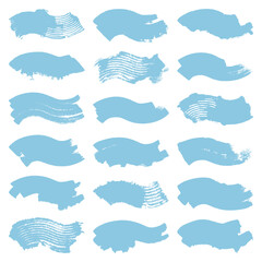Set Achtzehn Blaue Wellen Pinselstriche Kratzer