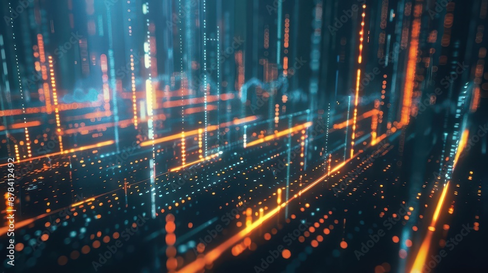 Poster dynamic financial growth visualization 3d rendering of ascending stock market chart with glowing lin