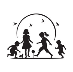 Little kids running silhouettes vector illustration