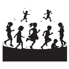 Little kids running silhouettes vector illustration