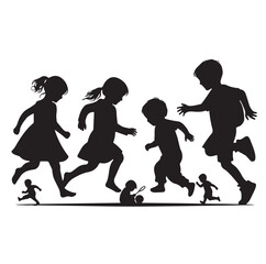 Little kids running silhouettes vector illustration