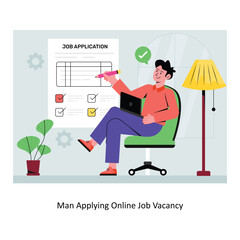 Man Applying Online Job Vacancy concept flat style stock illustration with background. EPS 10 File