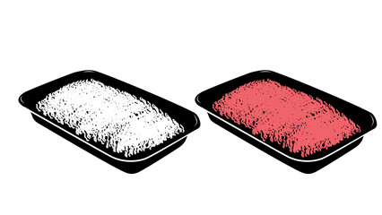 packaged ground beef, black and color isolated silhouette